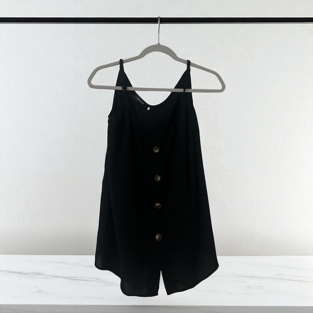 Black Button-Front Sleeveless Camisole Top